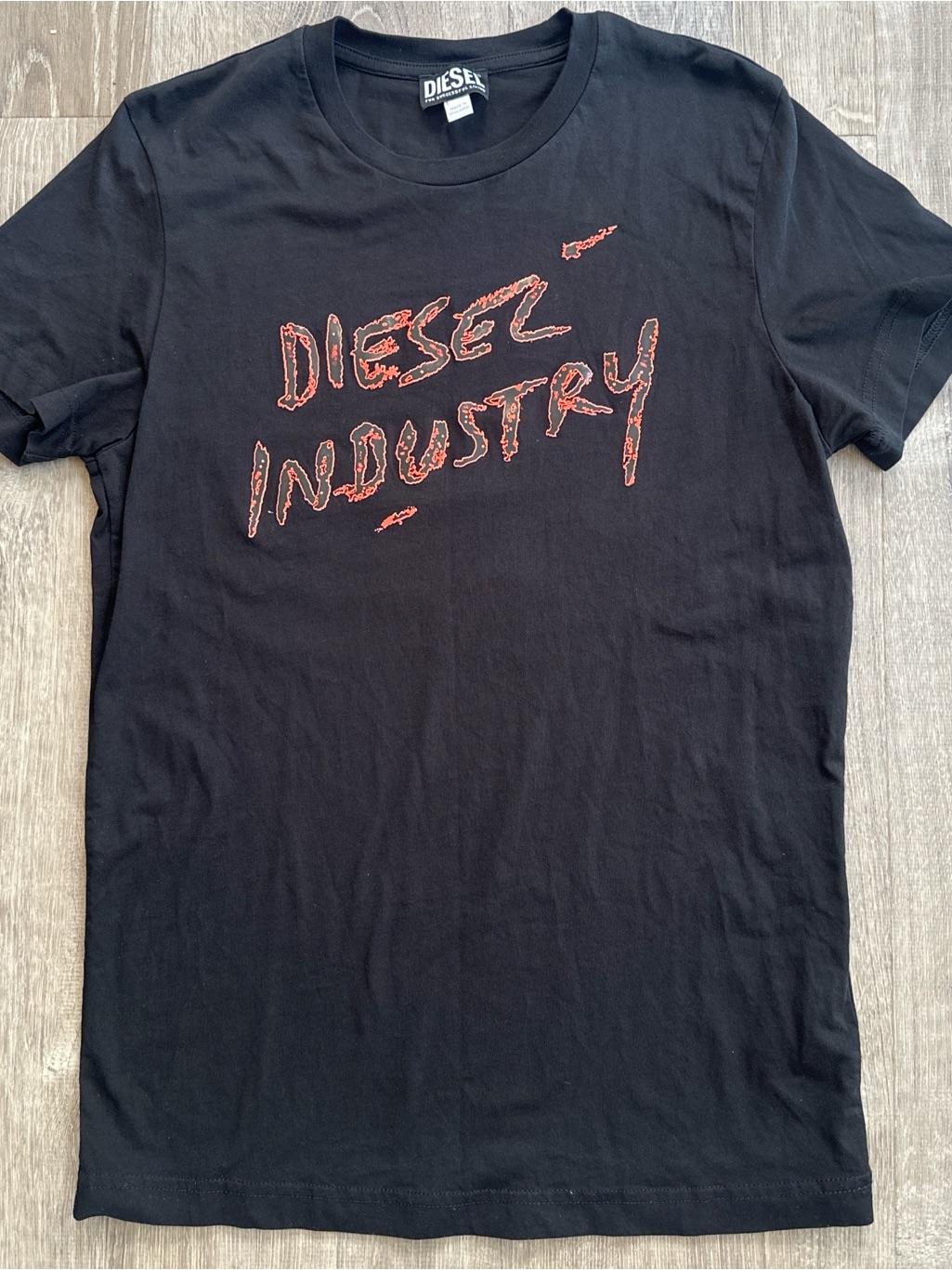 Diesel Black Short Sleeve Tee With Red 'Diesel Industry' Graphic